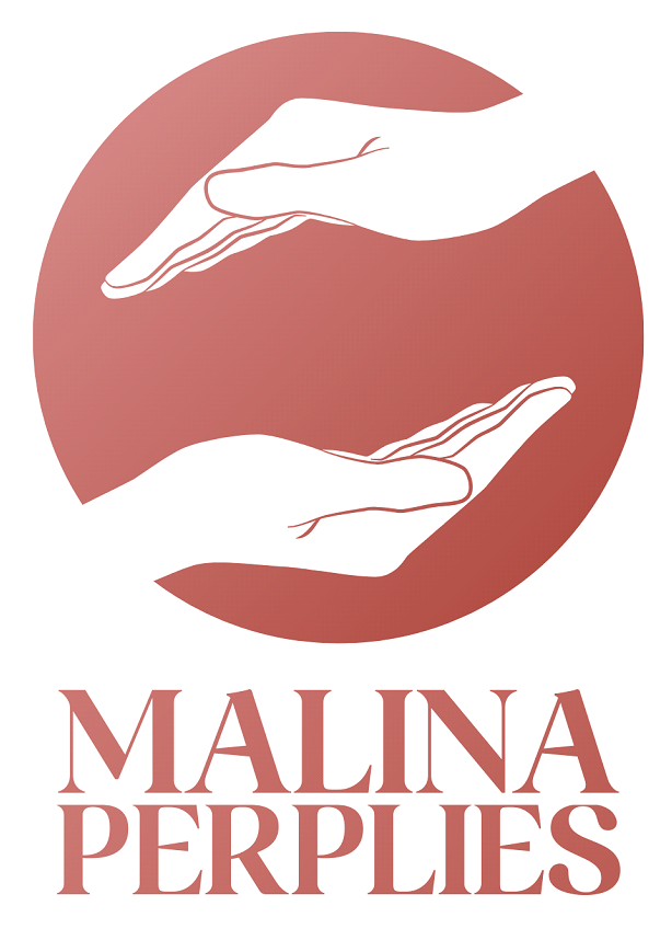 Logo Osteopathie Malina Perplies: zwei stilisierte Hände und Schriftzug